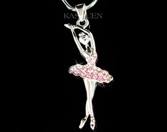 Pink Swarovski Crystal BALLERINA Necklace Ballet Dance Girl Dancer dancing The Swan Lake Nutcracker Jewelry Christmas 16th 18 Birthday Gift