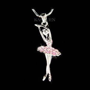 Pink Swarovski Crystal BALLERINA Necklace Ballet Dance Girl Dancer dancing The Swan Lake Nutcracker Jewelry Christmas 16th 18 Birthday Gift