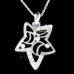 Swarovski Crystal Dream Bride CRESCENT MOON STAR Jewelry Charm Pendant Chain Necklace Cute Xmas Best Friend Gift New Halloween Gift