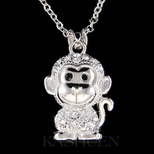 Swarovski Crystal Cute Monkey Moving Chimp Chimpanzee Animal Chinese Zodiac Charm Necklace Jewelry Best Friend Birthday Christmas Gift New