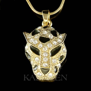 Swarovski Crystal Leopard Ocelot Jaguar Cheetah Tiger Lion Animal Gold Tone Charm Chain Necklace Jewelry Best Friend Christmas Birthday Gift
