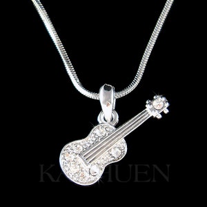Swarovski Crystal Dainty ACOUSTIC GUITAR Music Rock Folk Ukulele Necklace Musical Jewelry Christmas Birthday Gift 4 European Charm Bracelet