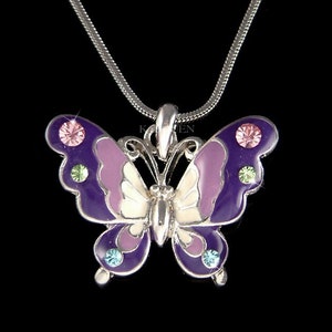 Swarovski Crystal Purple Butterfly Necklace, Beautiful Christmas Gift, Remembrance Jewelry, 20th 30th 40th 50th 60 Birthday Gifts for Women Purple