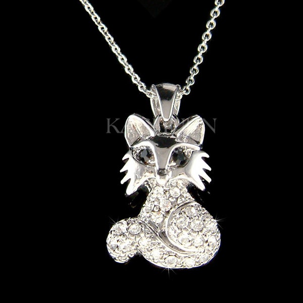 Swarovski Kristall süße weiße Fuchs Tier Tier Liebhaber Foxy Sterling Silber Halskette Schmuck entzückende BFF Bestie Weihnachten beste Freund Geschenk