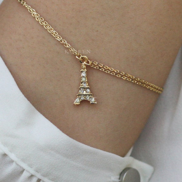 Cristal Swarovski délicat tour Eiffel Paris France Lune de miel vacances souvenir Bracelet en or 14 carats bijoux petite amie cadeau de Noël