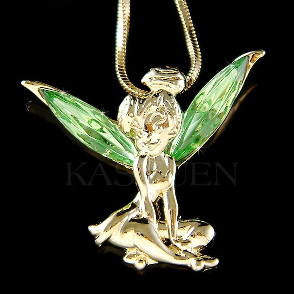 Swarovski Crystal Fairy Green Necklace, Magical Angel Wings Charm Gold Jewelry Best Friend Girls Christmas 20th 30th 40th Birthday Gifts new