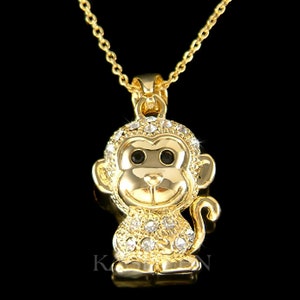 Swarovski Crystal Monkey Moving Chimp Chimpanzee Animal Chinese Zodiac Charm Gold T Necklace Jewelry Best Friend Birthday Christmas Gift New