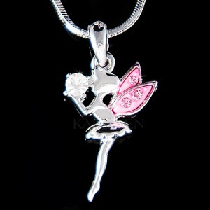 Collar de Campanilla de cristal Swarovski, Hada de Polvo de Hadas, Alas de Ángel Rosas, Joyería Mágica, Navidad Mágica, Regalos de Fantasía para 13º y 16º Cumpleaños
