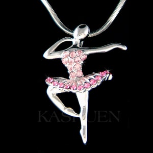 Swarovski Crystal Pink BALLERINA Ballet Dance The Nutcracker Girl Dancer dancing Charm Chain Necklace Jewelry Christmas Best Friends Gift
