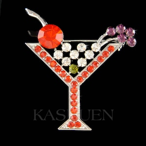 Swarovski Crystal Martini Cocktailglas Olive Party Drink After Work Happy Hour Pin Brosche Schmuck Boss Genießen Sie den Ruhestand 65