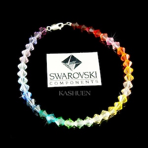 Swarovski Crystal Rainbow Chakra Solid Sterling Silver Energy Healing Anklet Jewelry Christmas BFF Best Friend Wife Daughter Friends Gift