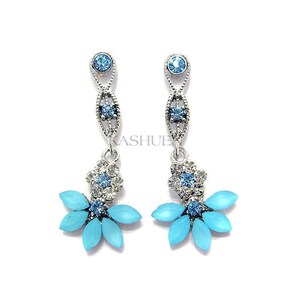 Swarovski Crystal Elegant Blue Flower Floral Bridal Wedding Earrings Jewelry Special Party Night Out Best Friends 40 Birthday Christmas Gift