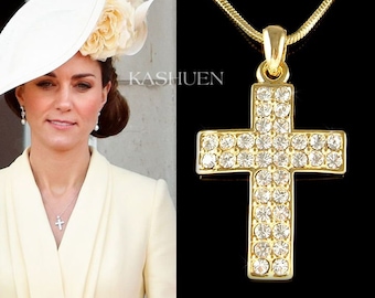 Swarovski Crystal Gold Gebogenes Kreuz Schmuck Einfach Klar Gott Herr Gebet Jesus Christus Kette Charme Religiöse Halskette Boss 40 Geburtstagsgeschenke