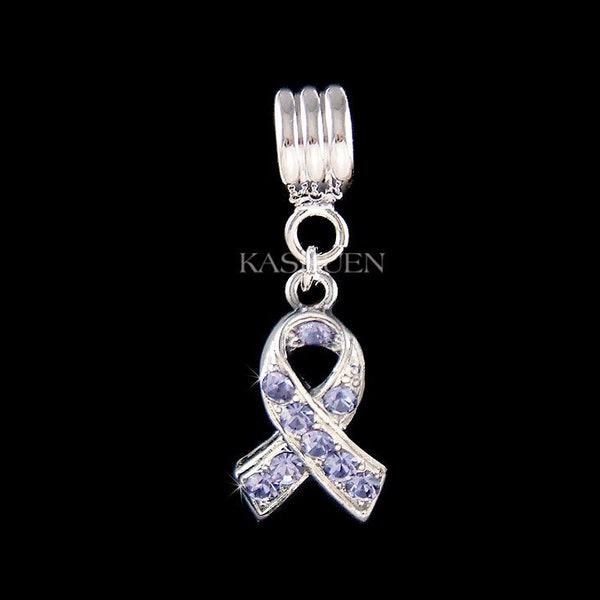 Swarovski Crystal Periwinkle Purple Esophageal Stomach Cancer Awareness Ribbon Charm for European Bracelet Jewelry Christmas Birthday Gifts