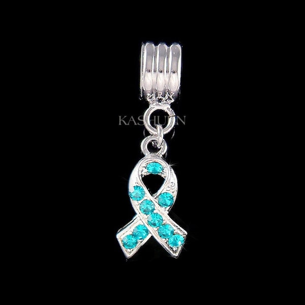 Swarovski Crystal Ovarian Cervical Cancer Awareness Ribbon PTSD Myasthenia Gravis Anxiety fit European Charm Bracelet Jewelry Christmas Gift