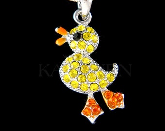 Swarovski Crystal Cute Yellow DUCK Necklace Easter Rubber DUCKIE look Ducky Jewelry Christmas 10th 13 Birthday Gifts European Bracelet Charm