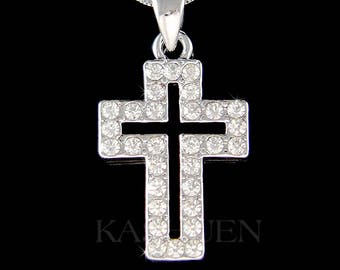 Swarovski Crystal The Empty Cross Jesus Christ God Religious Charm Chain Necklace Jewelry Best Friends BFF Communion Baptism gifts New