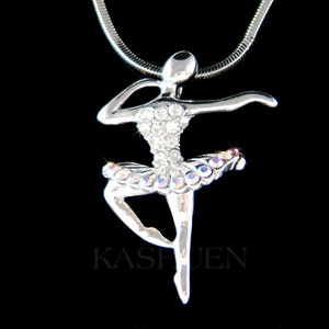 Swarovski Crystal Clear BALLERINA Ballet Dance The Nutcracker Girl Dancer dancing Charm Chain Necklace Jewelry Christmas Best Friends Gift