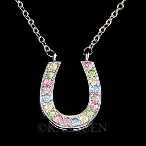 Swarovski Crystal Rainbow Multi Color Horseshoe Necklace Western Jewelry Bridal Wedding Celebrity Horse Riding Equestrian Chain For Her Gift Rainbow