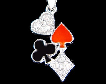 Swarovski Crystal Playing Card Games Ace of spades Heart Hearts Diamonds Clubs Casino Blackjack Poker Solitaire Charm Necklace Unisex Gift