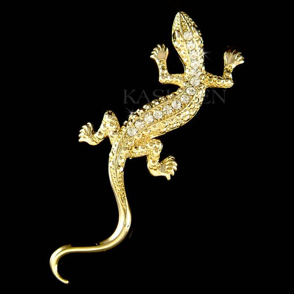 Swarovski Crystal Lizard REPTILE Salamander Gecko Iguana Newt Gold Tone Pin Brooch Jewelry Birthday Christmas BFF Mother Mom Girlfriend Gift