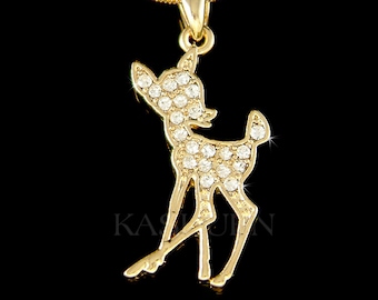 Dainty Swarovski Crystal Cute Deer fawn Gold Girls Necklace Charm Jewelry Christmas Best Friend Niece 7th 13th 16th 20th 30th Birthday Gift