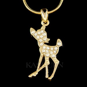 Dainty Swarovski Crystal Cute Deer fawn Gold Girls Necklace Charm Jewelry Christmas Best Friend Niece 7th 13th 16th 20th 30th Birthday Gift