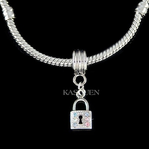 スワロフスキークリスタルの繊細な南京錠チャーム、パンドラブレスレットに適合、ラブロックペンダント、コミットメントネックレス、恋人同士の愛のジュエリー、20歳の誕生日プレゼント