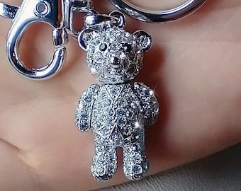 Swarovski Crystal 3D Big Movable Cuddly Teddy Bear Cute Gold Keychain  Lanyard Hook Jewelry Teens Teenager Girls Christmas Best Friend Gift