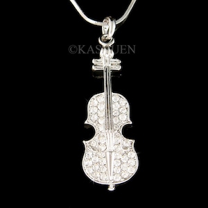 Swarovski Crystal Violin Viola Cello Fiddle Musical Band Necklace Jewelry Music Christmas Best Friend Musician Graduation Gift for Mom New