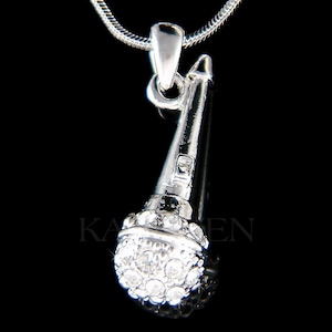 Swarovski Crystal 3D Microphone Mic Star MC Music Singer band Vocal Pendant Chain Gig Necklace Jewelry Best Friend BFF Family Christmas Gift