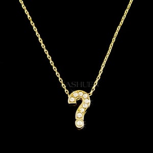 Swarovski Crystal Dainty Tiny Small QUESTION MARK Sparkling Celebrity Bling Necklace 14K Gold Filled Jewelry New Christmas Gift for Her BFF