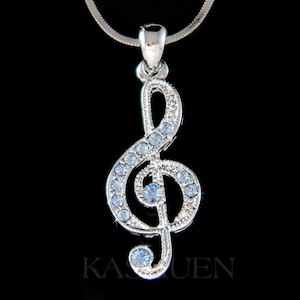 Swarovski Crystal Blue TREBLE CLEF Love Music Musical Note Necklace Keychain Jewelry Piano Violin Christmas Gift fit European Charm Bracelet