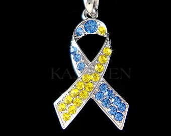 Swarovski Kristall Gelb Blau Stützständer mit Ukraine Halskette Weltfrieden Schmuck Familie Freunde Weihnachten Freunde Geburtstagsgeschenk Neu