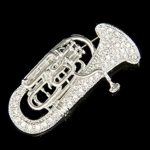 Swarovski Crystal Tuba Brooch Euphonium Eupho Euph Baritone Horn Music Musical Pin Jewelry Musician Christmas Best Friend 40th Birthday Gift