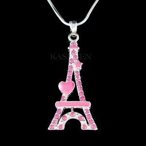 Swarovski Crystal Magenta Pink Eiffel Tower Necklace Travel Travelling Paris France Honeymoon Heart Star Jewelry Christmas 50 Birthday Gift