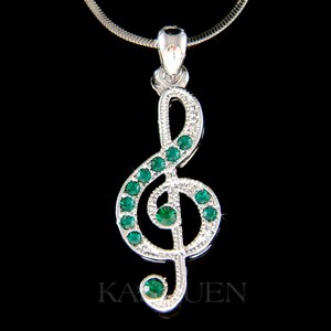 Swarovski Crystal Green TREBLE CLEF Love Music Musical Note Necklace Jewelry Musician Piano Guitar Christmas Gifts 4 European Charm Bracelet