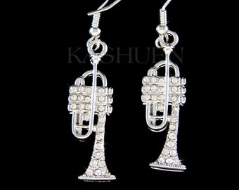 Swarovski Crystal bach king Brass BB TRUMPET Music Musical Instrument Dangle Earrings Musician Best Friends BFF Teacher Christmas Gift New