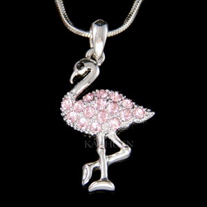 Swarovski Crystal Pink Flamingo Bird Charm Necklace Pendant Jewelry Grandmother Gift Christmas 30th 40th 50th 60th 70th 80th Birthday Gift