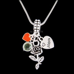 Mother&#39;s Day Gift Rose Flower Dainty Red Heart Love Mom XOXO Necklace Floral Jewelry 50 Birthday Present Keychain 4 European Charm Bracelet