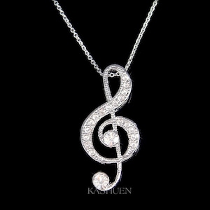 Swarovski Kristal Grote TREBLE G CLEF Ketting Liefde Muziek Muzieknoot Sieraden Muzikant Vrienden BFF Kerst 30e 40e 50 Verjaardagscadeau