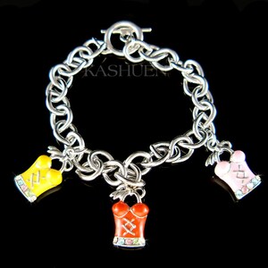 Swarovski Crystal Corset Charm Bracelet: Rhodium Plated Curb Chain, Toggle Clasp, Women's Tops Jewelry, Fashion Clothing Accessories