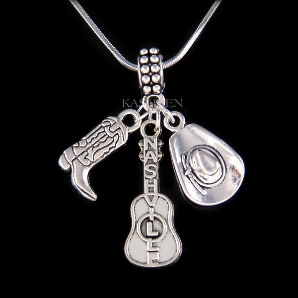 Nashville Tennessee TN Country Music Guitar Necklace Southwestern Cowboy Hat Boots Western Cowgirl Jewelry Keychain Musician Birthday Gifts