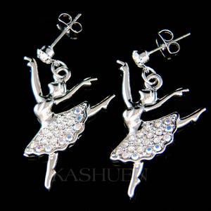 Swarovski Crystal Clear BALLERINA The Nutcracker Ballet Dancer Dance Girls Pierced Earrings Mother&#39;s Christmas Gift New for Swan Lake Lover