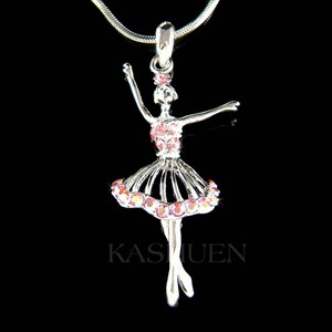 Pink Swarovski Crystal BALLERINA Star Graceful Ballet Dance dancing Pendant Necklace Christmas Best Friend Gift New 4 The Nutcracker Lover