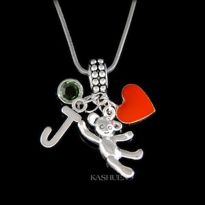 Presente de aniversário para meninas, urso de pelúcia doce, letra inicial personalizada, vermelho, eu te amo, coração, colar, joias de natal, ajuste europeu, pulseira de charme