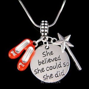 Girls Power Wizard of Oz Dorothy Ruby Red Shoes Slippers Actress Magic Wand Superstar Empowering Necklace Keychain Jewelry Charm Bracelet