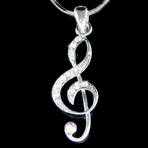 Swarovski Crystal TREBLE G CLEF Piano Violin Love Music Musical Note Charm Pendant Necklace Jewelry Best Friends Birthday Christmas Gift new