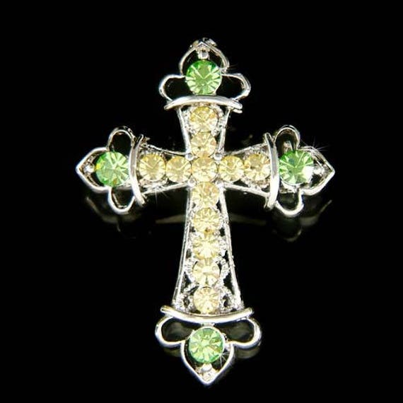 Swarovski Crystal Green CROSS God Lord Jesus Christ Christening