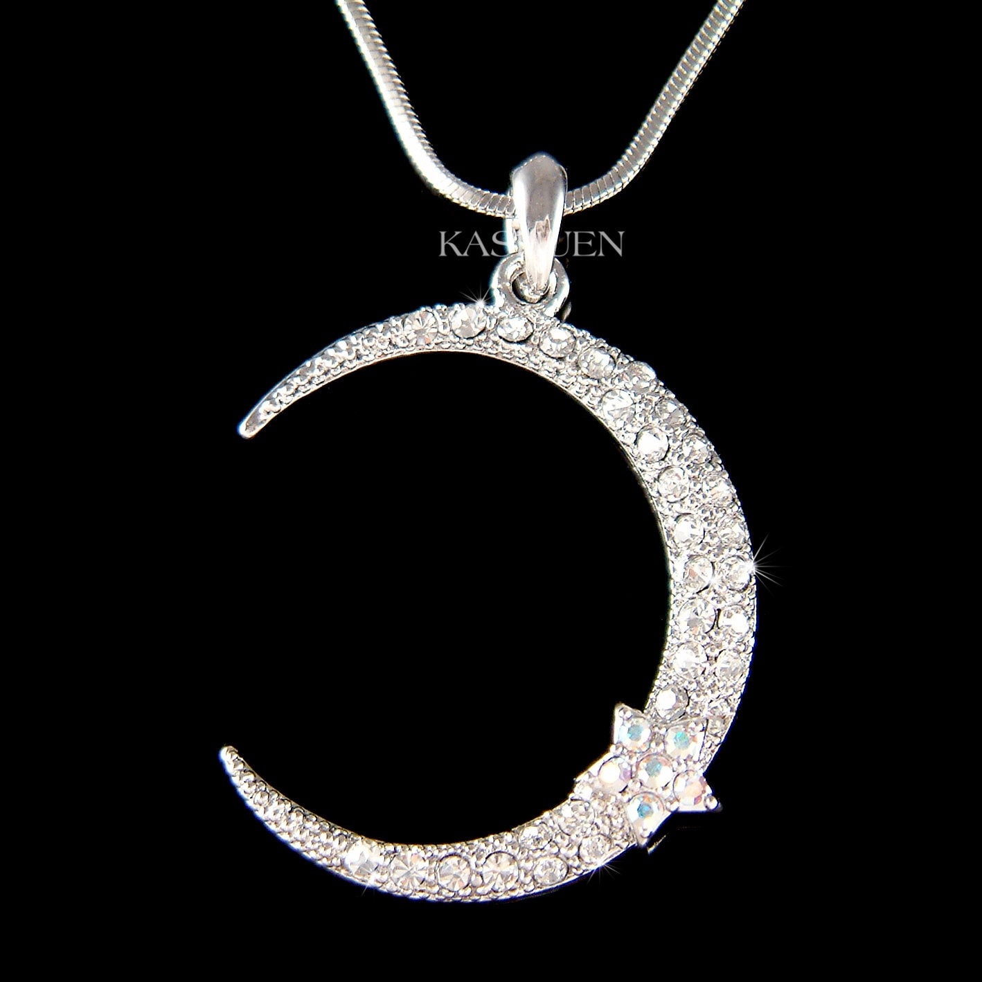 Swarovski Crystal Moon Pendant Silver Necklace and Earring Set